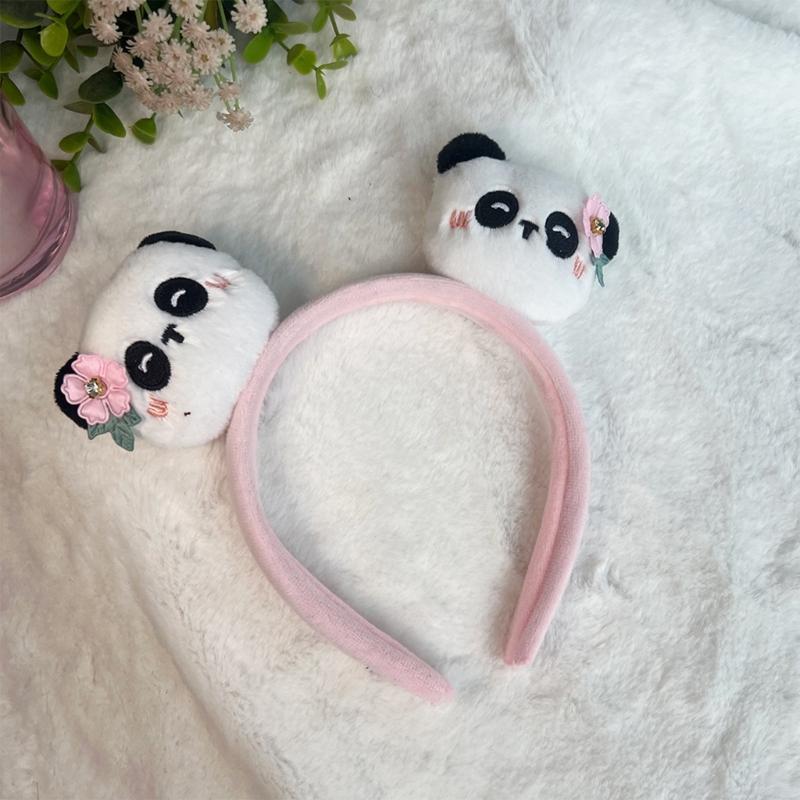 Меховая повязка на голову с милым декором в виде панды, украшение для волос, удобная эластичная посадка, окружность головы