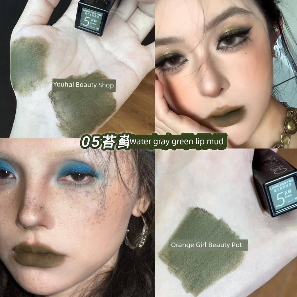 Carmela Wasteland-Style Lip Mud Asian Hot Girl Makeup Lip Glaze Dark Nude Color Lipstick Gray Blue Green Purple Gothic Lipstick