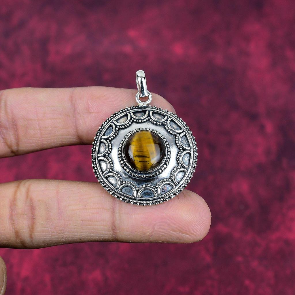 Твердый кулон из стерлингового серебра 925 пробы с тигровым глазом, кулон из драгоценного камня ручной работы, подарок для мамы, антикварные ювелирные изделия