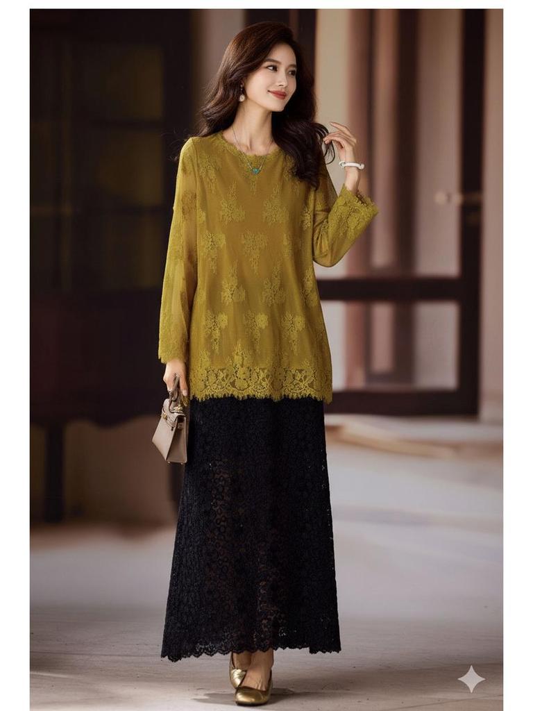 Стильный женский кружевной полый свободный топ-накидка большого размера, осень 2025