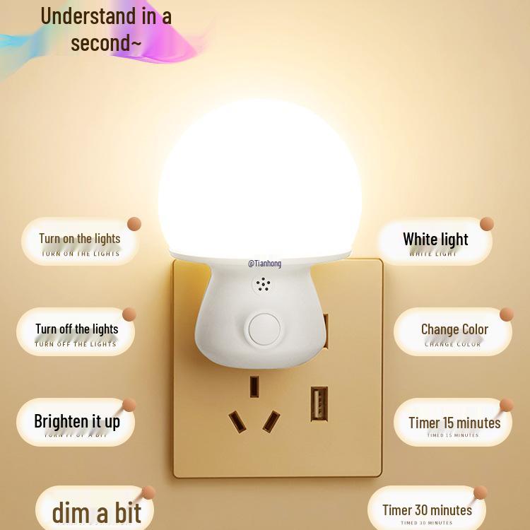 Sound-Activated Smart Night Light for Bedroom, Sleep, Baby Feeding and Bedside Plug-in Lamp