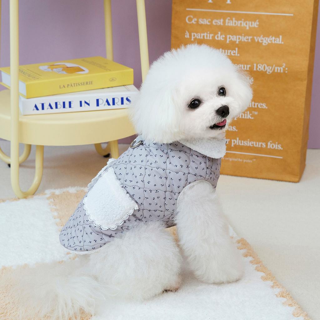 Autumn and Winter Plush Pocket Dog Clothes with Drawable Pocket Starlight Coat Teddy Dog Parkas with Plush Small Pet Clothes