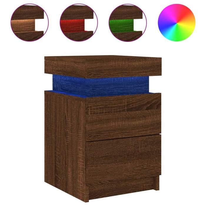 VidaXL Table de Chevet avec Lumières LED, Armoire de Lit avec Rangement, Table de Nuit, Armoire de Nuit, Moderne, Chêne 836761