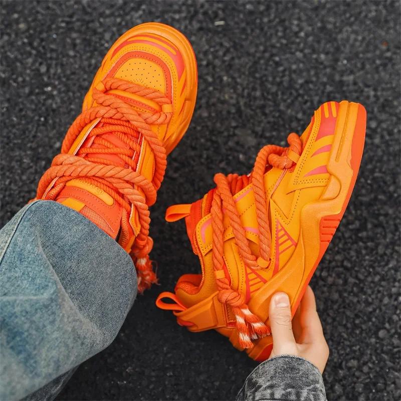 Модные кроссовки, мужская спортивная обувь, оранжевые массивные кроссовки, женская повседневная теннисная обувь, размер плюс 41 42, ретро-обувь для сноуборда, женская