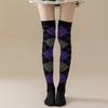 1 Pair Winter Socks Rhombus Printing Over-the-knee Socks Warm Extra Loose Ankles Contrasting Color Stockings for Daily Wear Dancing