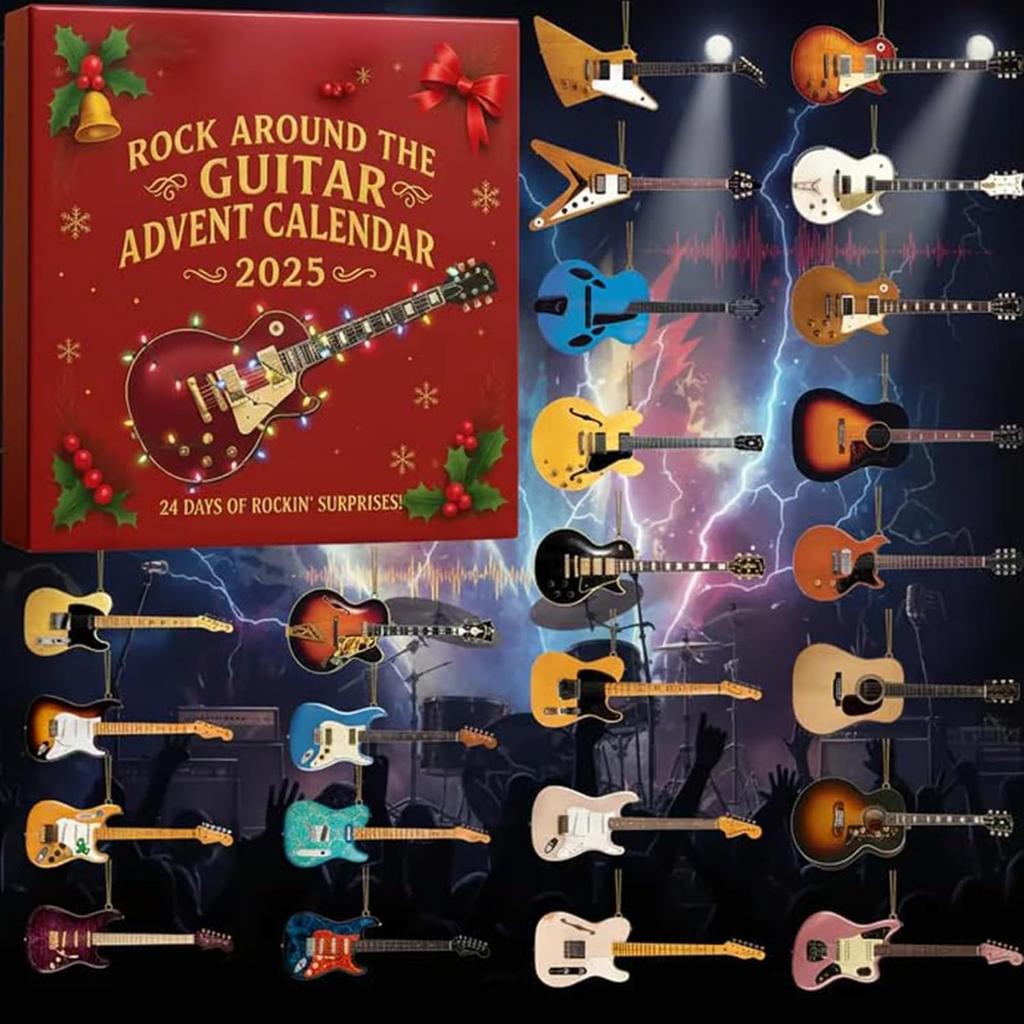 2025 Rock Around the Guitar Advent Calendar, 24 Days Christmas Countdown Calendar with 24 Different Guitar Ornaments for Musicians, Guitars Lovers