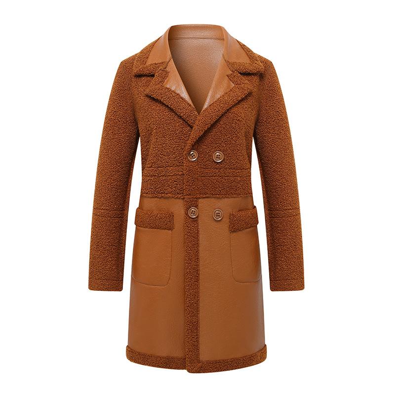 Женская куртка большого размера с воротником-лацканом, средней длины, из плотной кожи и флиса