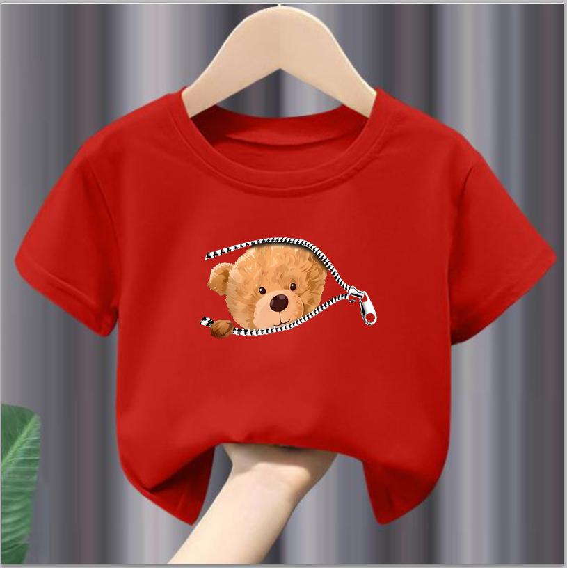 Футболка с принтом Zipper Bear Graphic, креативная рубашка с коротким рукавом и круглым вырезом, повседневные топы, одежда для мальчиков