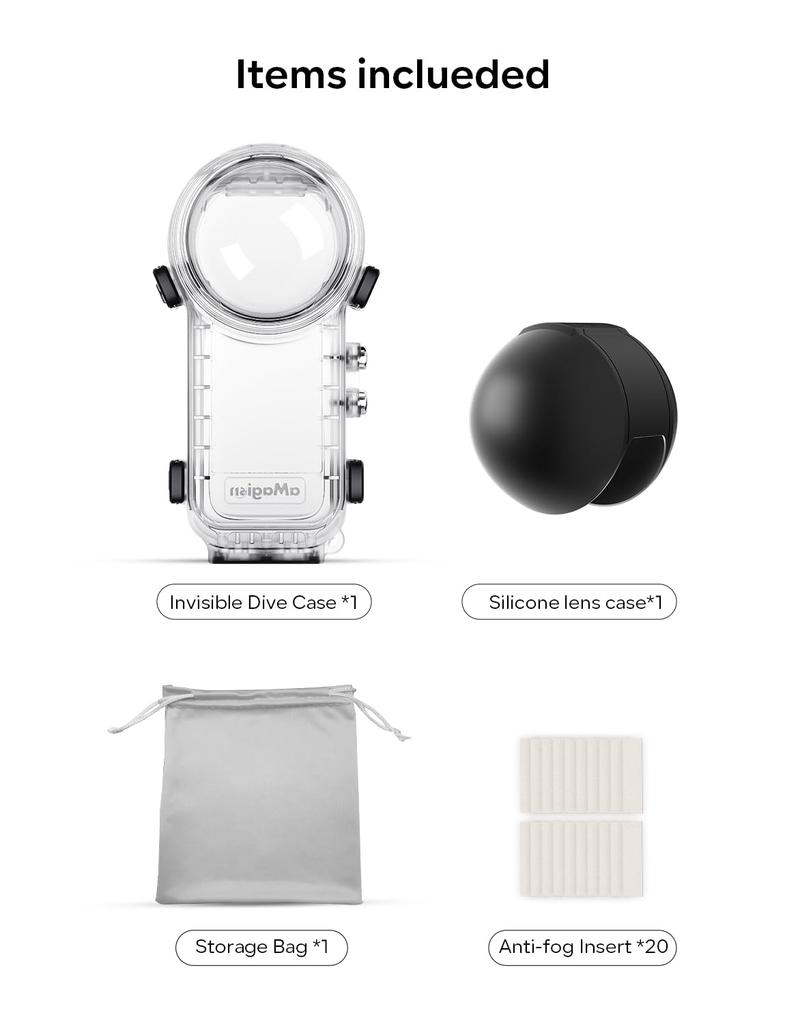 Waterproof Case Invisible Dive Case for Insta360 X4 50m 164ft Waterproof Housing with Screw Quick Connect Magnetic Adapter Mount 1/4 Hole,