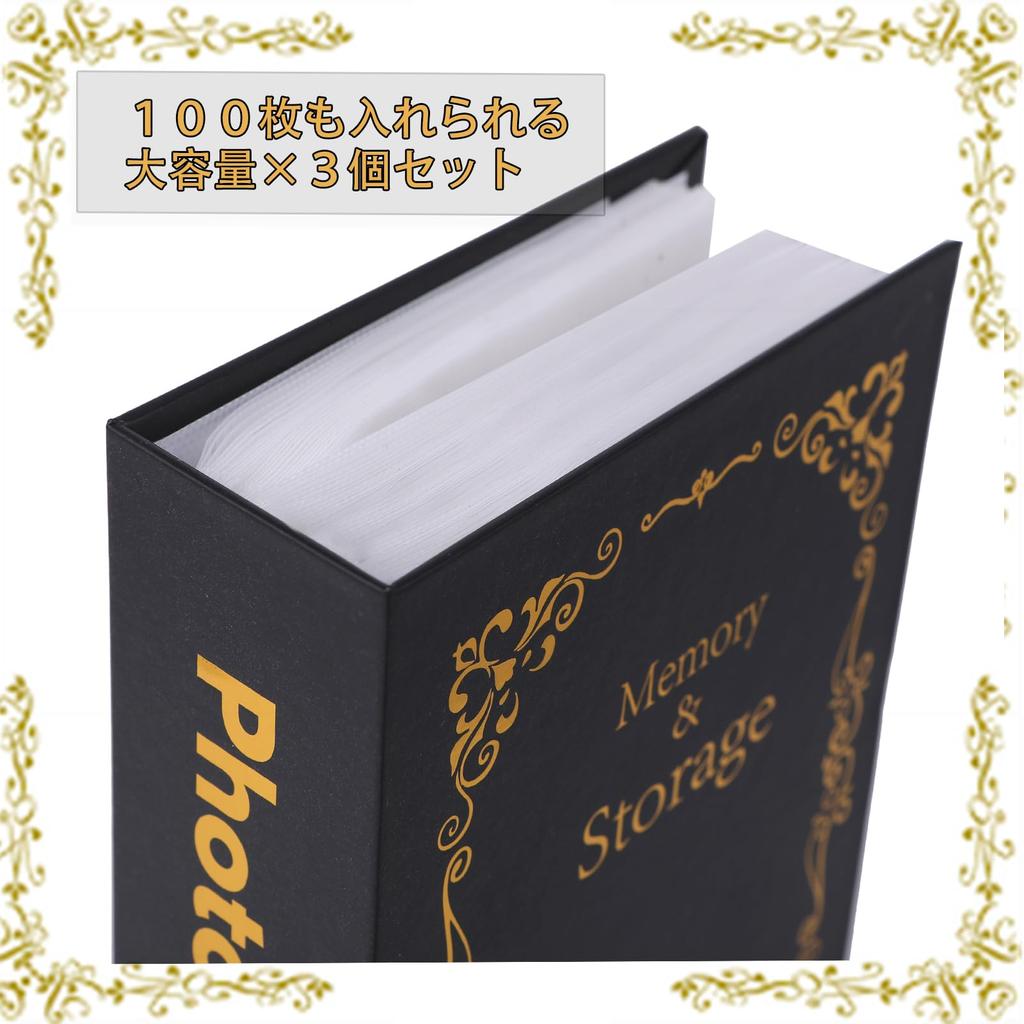 Pureseek Photo Album, 3-Color Set, Large Size, Holds 100 Photos, Large Capacity, Portable, Cute