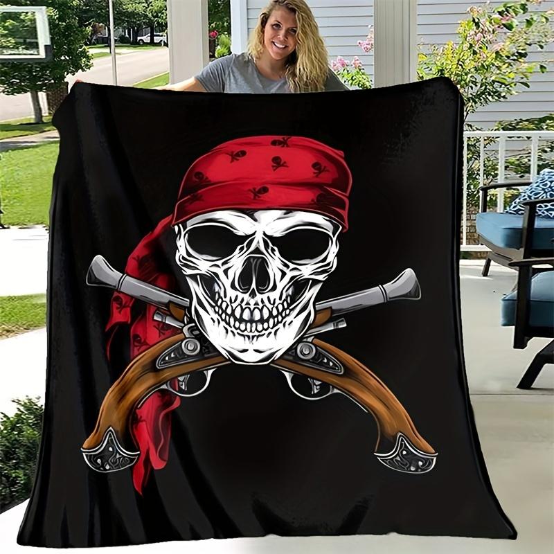Pirate Skull Flannel Blanket – Soft Warm Throw – Versatile for Couch Bed Camping – Perfect Gift Idea
