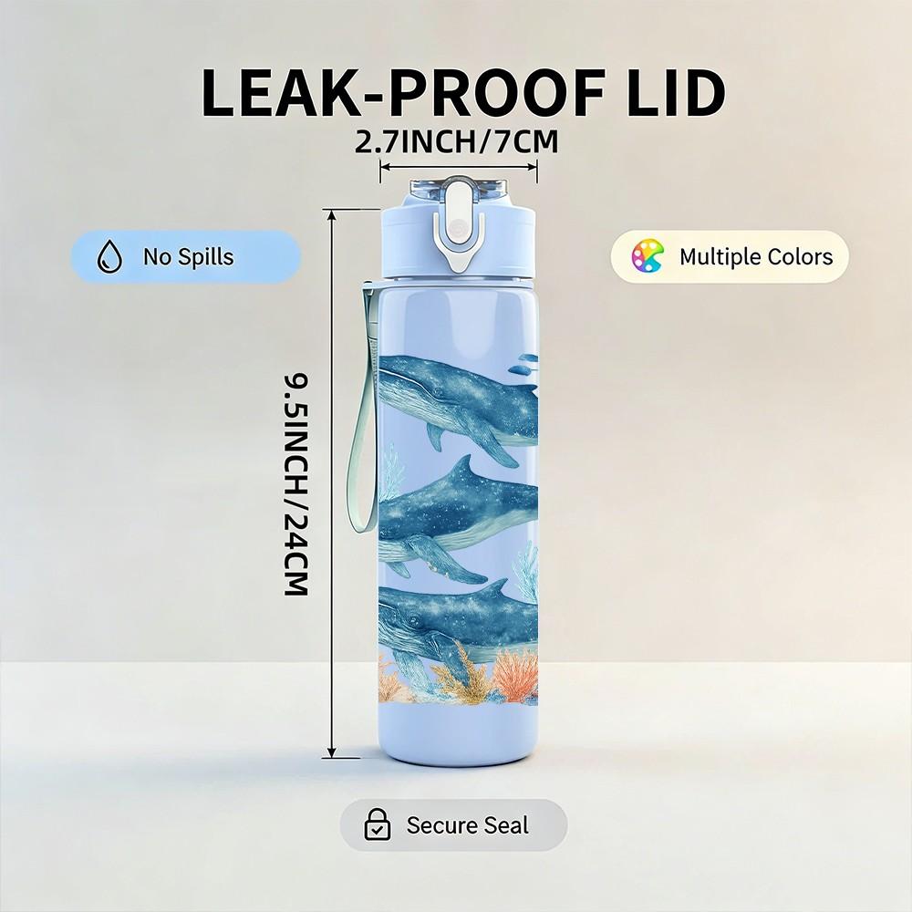 1PC Three Shark Ocean Swimming Group 750ml Color Plastic Sports Water Bottle Leakproof Flip Straw Lid Suitable for Sports Office Home Use