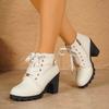 Мода 2025 Новые весенне-осенние женские туфли-лодочки Ботинки Шнуровка Европейские женские туфли Повседневные Высокие каблуки Белые Римский стиль Ботильоны для женщин