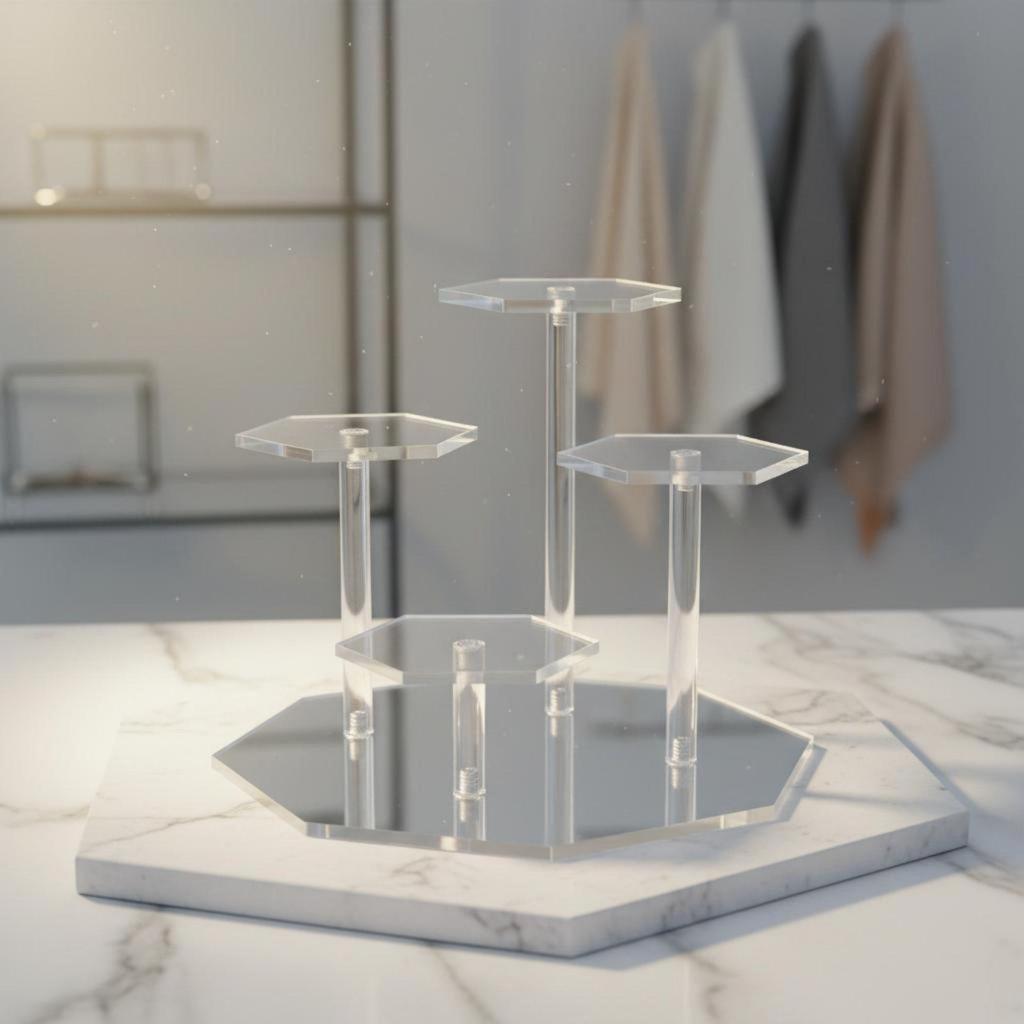 Hexagon Stepped Display Stand Sturdy Acrylic Pedestal