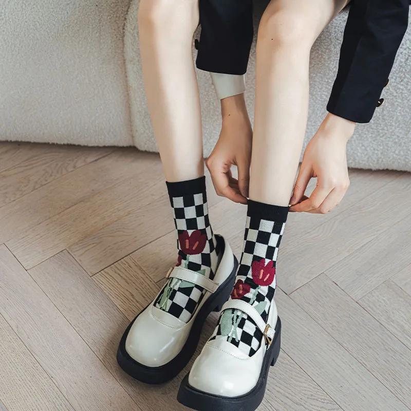 2 Pairs Five Finger Women Animals Cartoon Print Japanese Cute Socks Casual Plaid Floral Vintage Female Sock