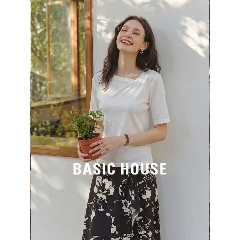 Базовая женская асимметричная футболка Basic House из смесового шелка