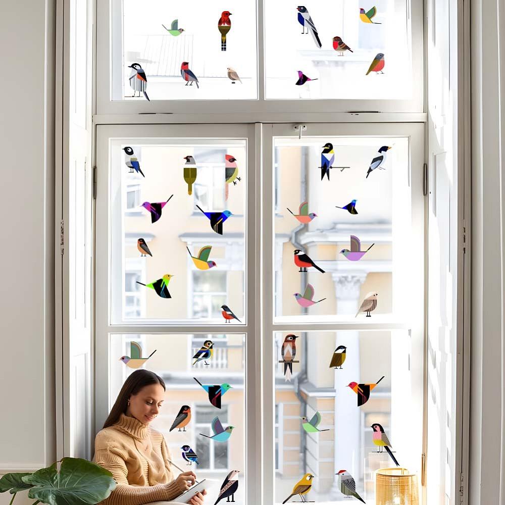 1set PVC Window Static Stickers Rectangle for Window Decoration Bird 200x300mm 6pcs/set