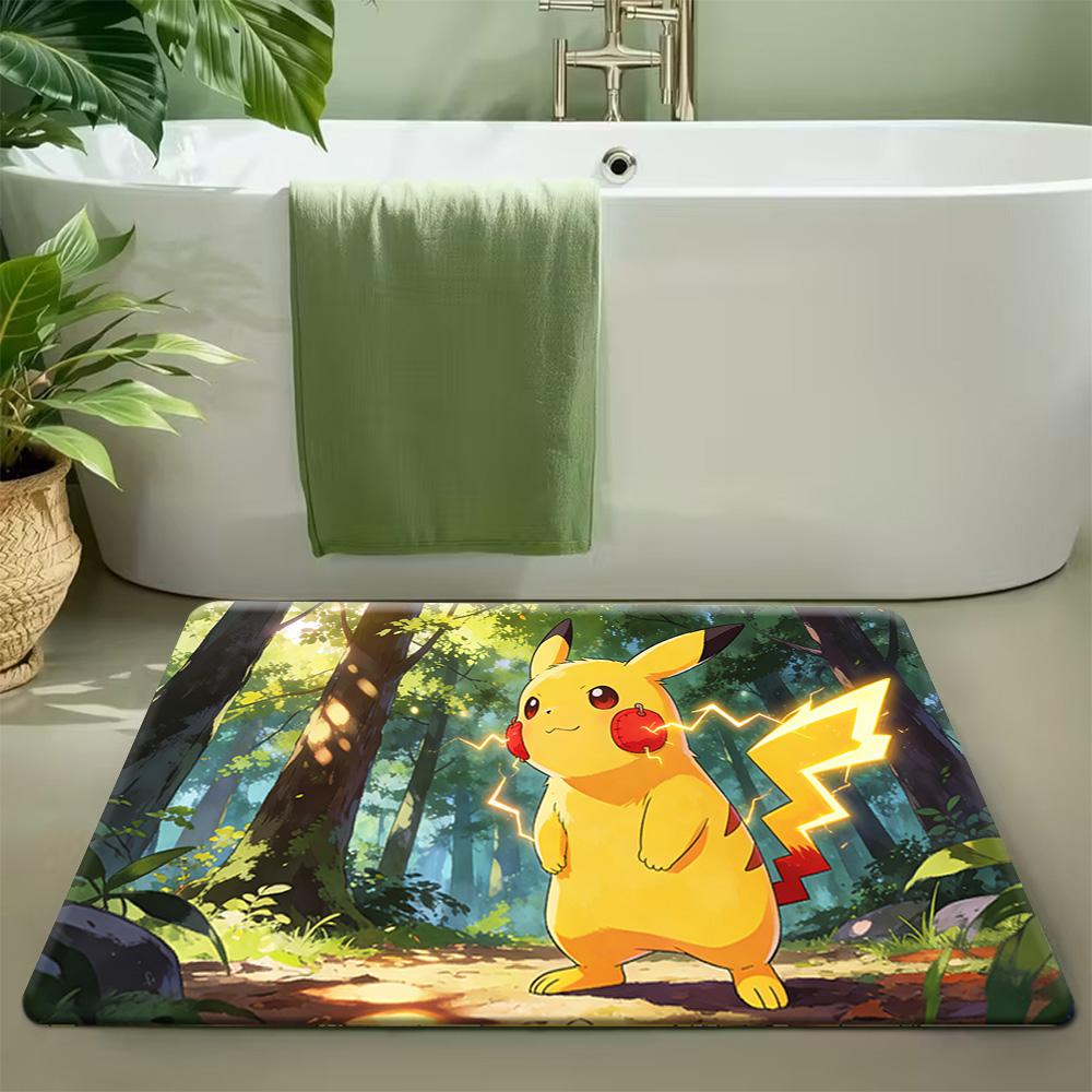 Pokemon Pikachu and Starters Cute Pattern Print Non-slip Doormat, Soft Absorbent Floor Rug for Home Decor