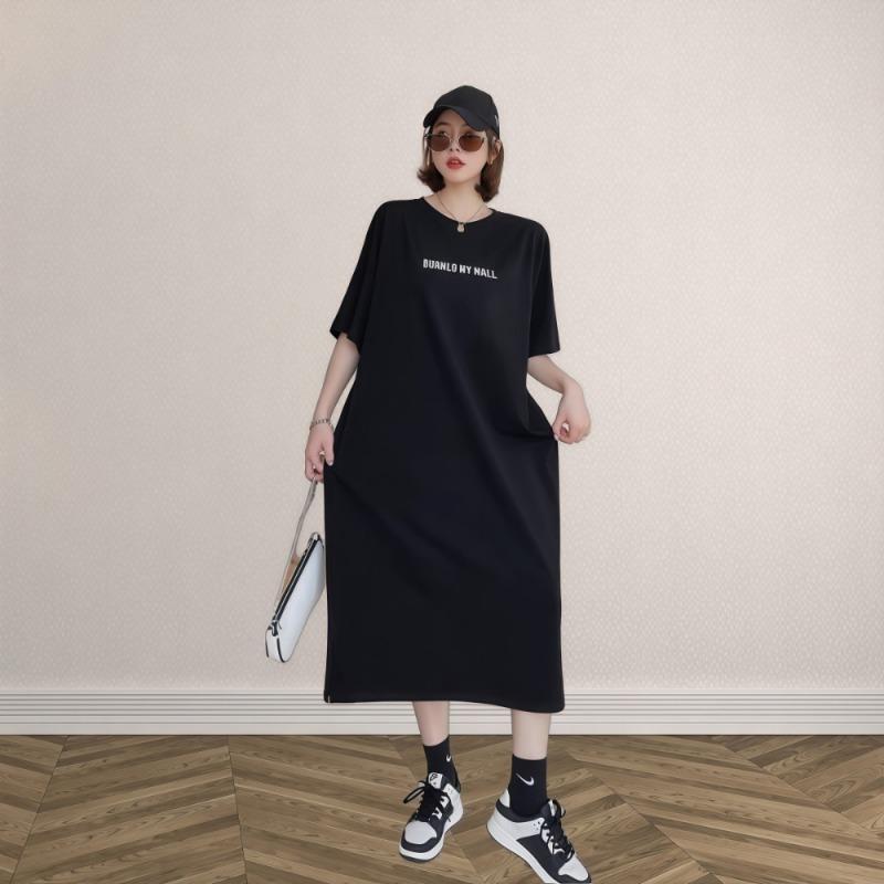 Женское повседневное платье-футболка с короткими рукавами Lazy Fashion, длинное платье с разрезом выше колена