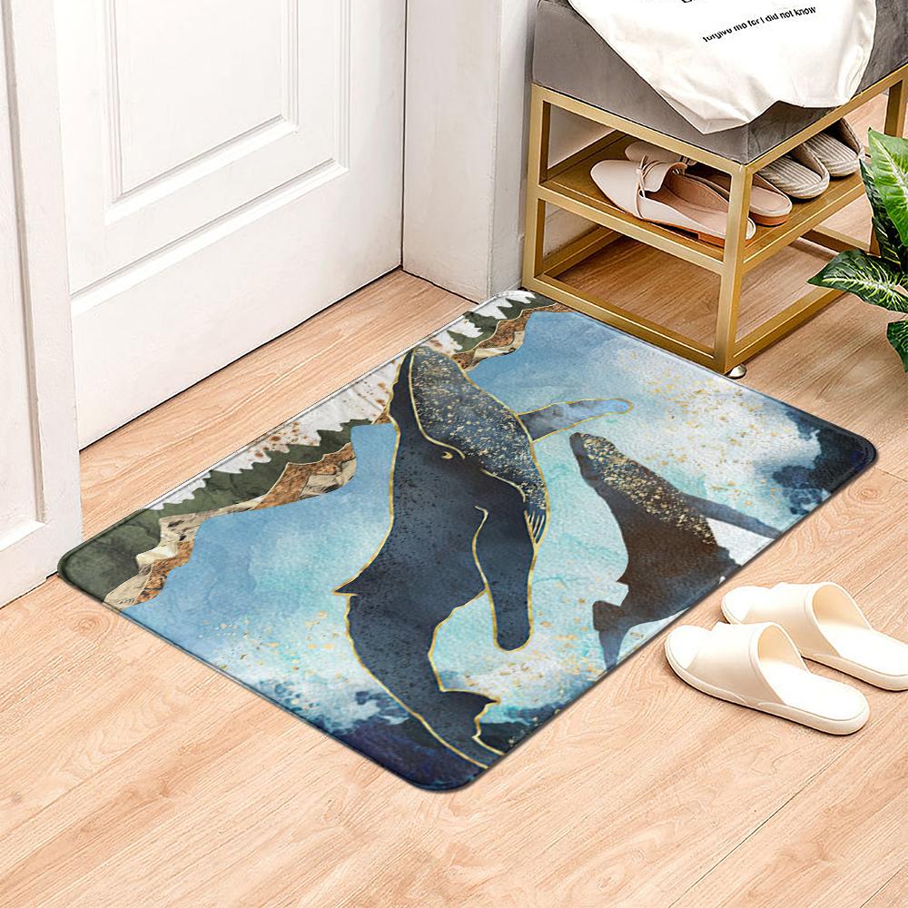 Marine Style Door Mat Floor Carpet for Living Room Coral Fleece Rug Sea Turtle Whale Pattern Anti-Slip Doormat Home Decor