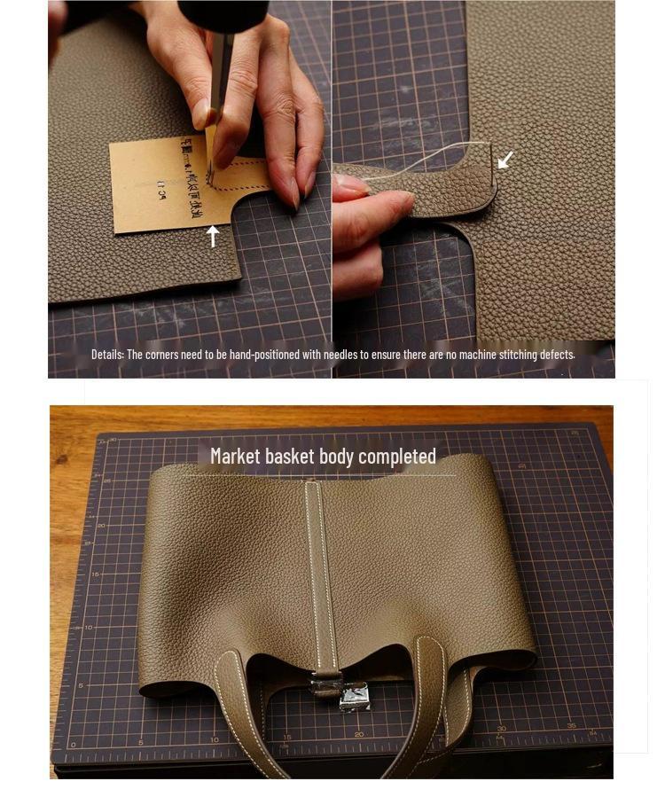 2025 Minimalist Veggie Basket Bag: Lychee Grain Cowhide, Fashionable & Spacious Handbag