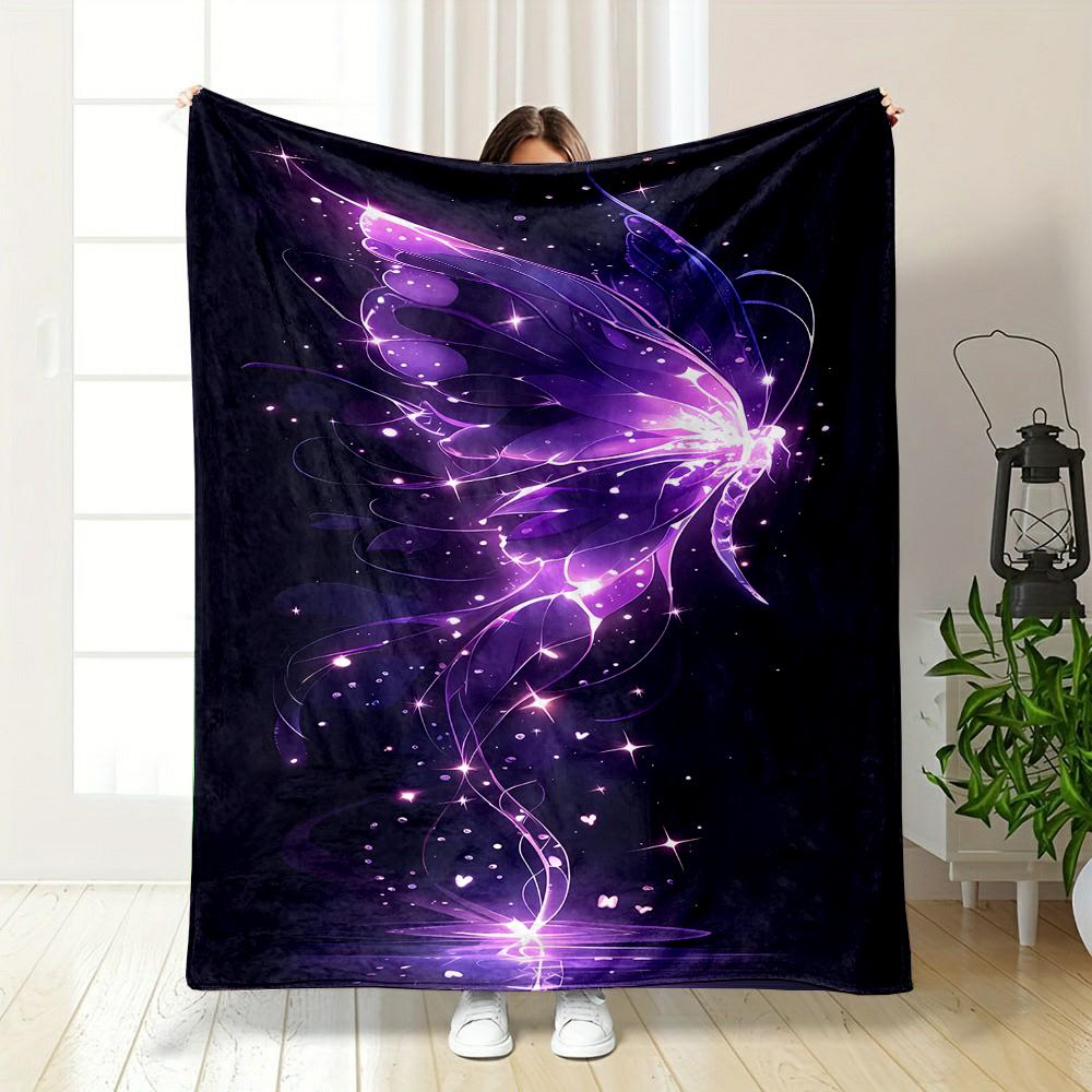 Glowing Purple Fairy Wings Patterned flannel blanket perfect for the bedroom living room, sofa, or a little nap