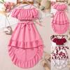 Летний детский однотонный топ с коротким рукавом и оборками, юбка для девочек среднего и большого размера, милый повседневный костюм