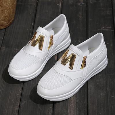 Японские и корейские туфли-лодочки больших размеров с дышащей надписью в спортивном стиле, женские кроссовки с плоской подошвой, однотонные