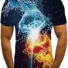 Уникальная футболка с 3D-графикой и принтом «Вода и огонь» с коротким рукавом и круглым вырезом, летняя футболка для повседневной жизни, активного отдыха, подарков