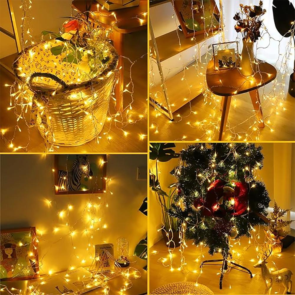 Solar Ice Strip Curtain Lights Waterproof String Lights 8 Modes Wedding Party Indoor and Outdoor Fairytale Decoration Lights