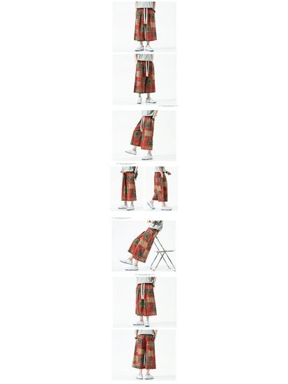 2022 Мужские летние капри из хлопка и льна с китайским принтом, больших размеров, в повседневном стиле с широкими штанинами