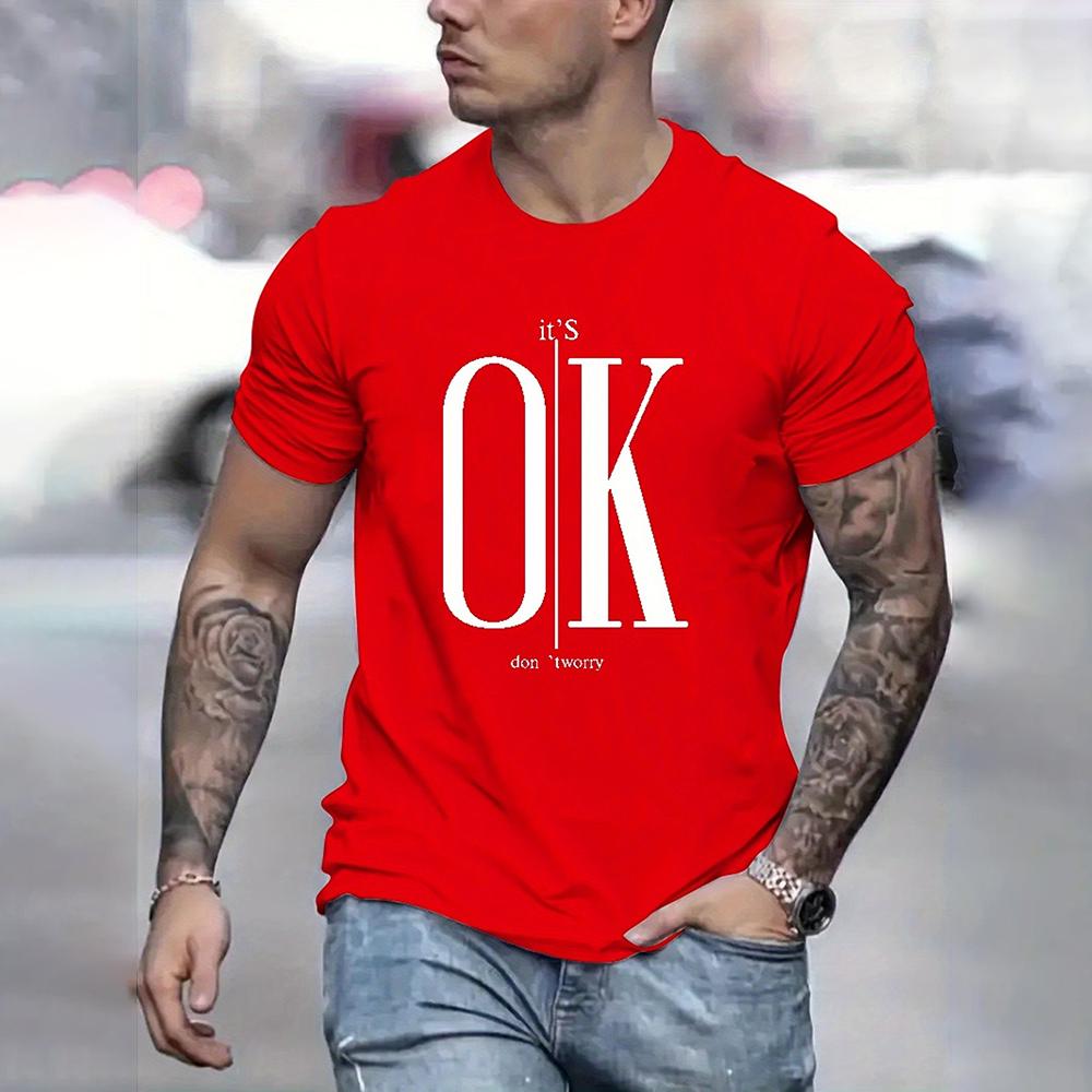 2024 Men's Street Ok Letter Print T-shirt Summer Men's Casual Short Sleeve Tops Oversized Hipster T Shirts Clothing New Menswear