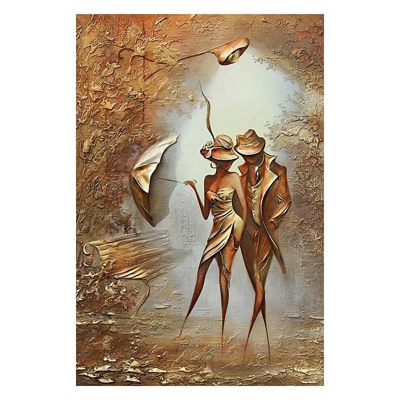 Золотая пара с зонтиком, городской пейзаж, холст, живопись, постеры, принт, абстрактные романтические настенные художественные фотографии для комнаты, домашний декор