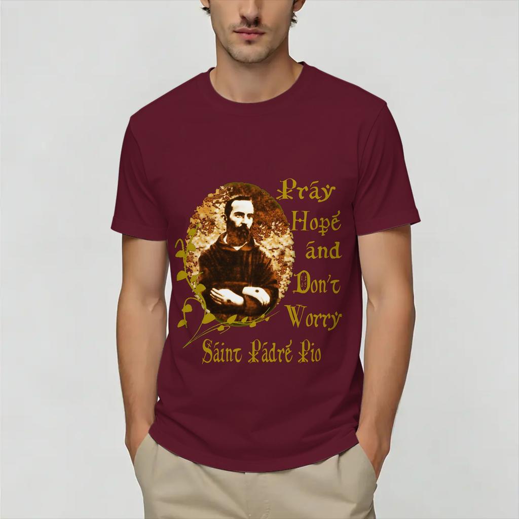 Novelty Padre Pio TShirt Unisex Round Collar Pure Cotton T Shirt Short Sleeve Tee Shirt Plus Size Tops