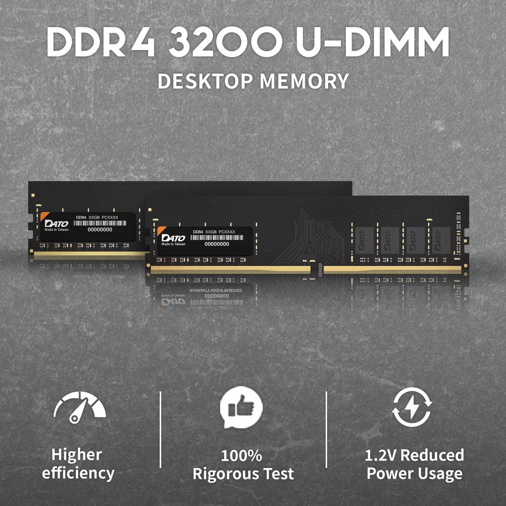 DATO DDR4 RAM 32GB CL22 288Pin Unbuffered Desktop Memory Module 3200MHz, PC4-25600 1.2V Non-ECC Dimmable,