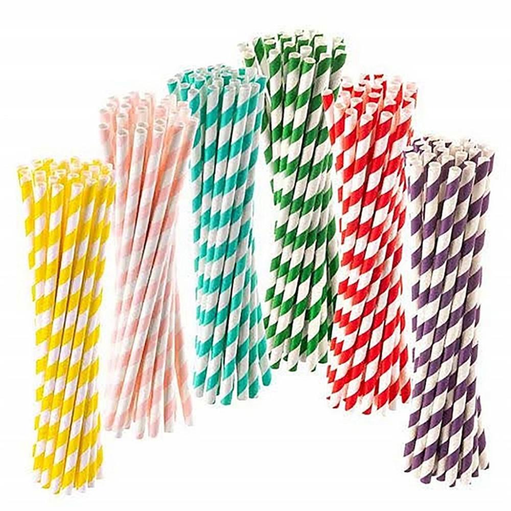 Colorful Stripe Pattern Drinking Accessories Paper Drinking Straws Disposable Straws Party Supplies