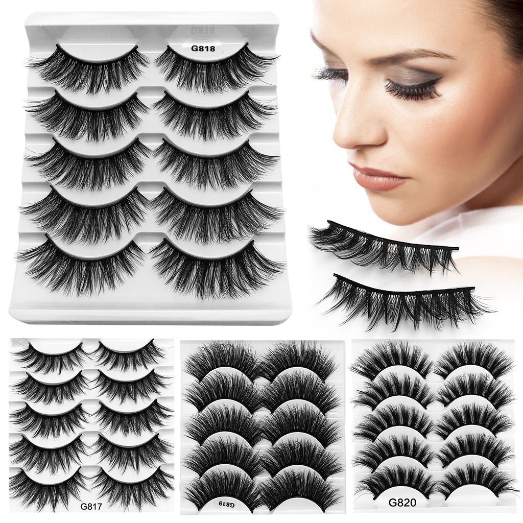5 Pairs Mink Lashes  Real Siberian Mink F.ur Lashes Round Look Long& Thick Reusable &Handmade Non-Irritating Fake Eyelashes