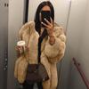 (SU)Ayollar yumaloq bo'yinli kardigan uzun qisma plyush moda temperamentli palto