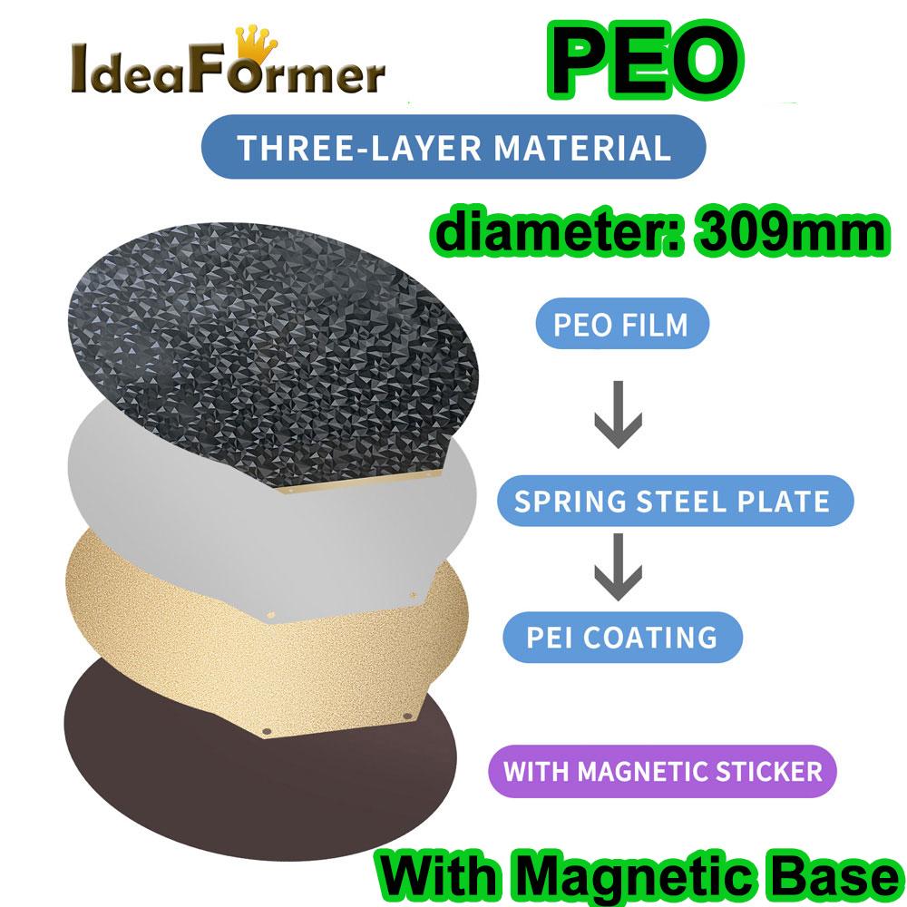 Double Heated Bed PET/PEO+PEI Spring Steel Sheet PEI Bed Diameter 220/240/265/309/270mm Round For Rostock Delta Kossel/Flsun