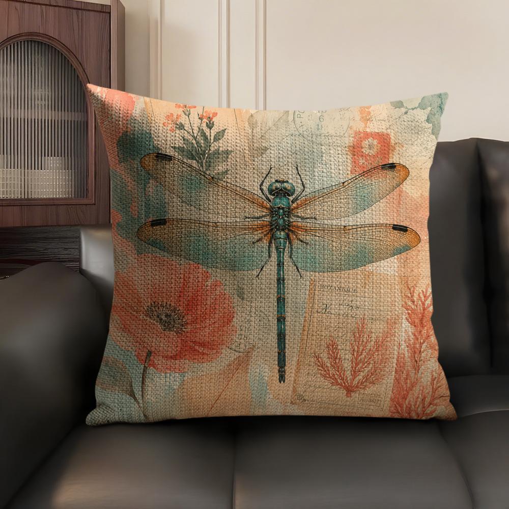 Dragonfly Art Cushion Cover Linen Organic Fabric DoubleSided Printing Sofa Breathable Home Decor Gift Pillow Case