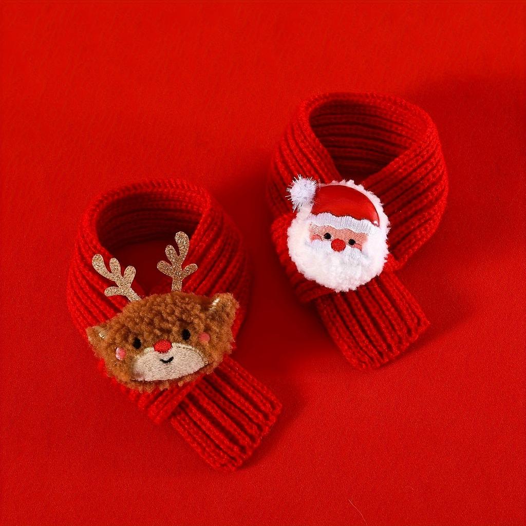 1Pc Pet Knitted Christmas Scarf - Cartoon Elk & Snowman Design, Warm Plush Scarf for Cats & Dogs, Cute Festive Pet Accessories