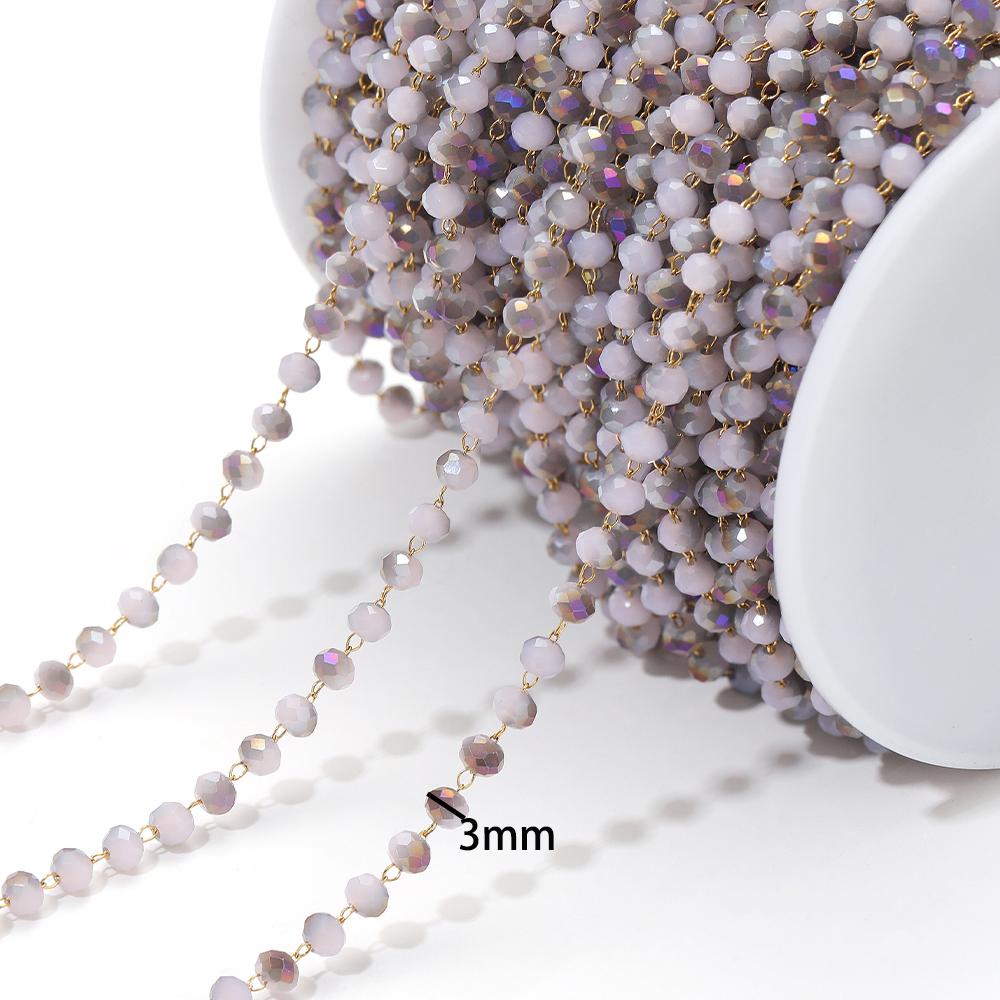 DIY Handmade Stainless Steel 18K Gold Plated 3mm Crystal Round Bead Chain for Necklace Bracelet Jewelry Making