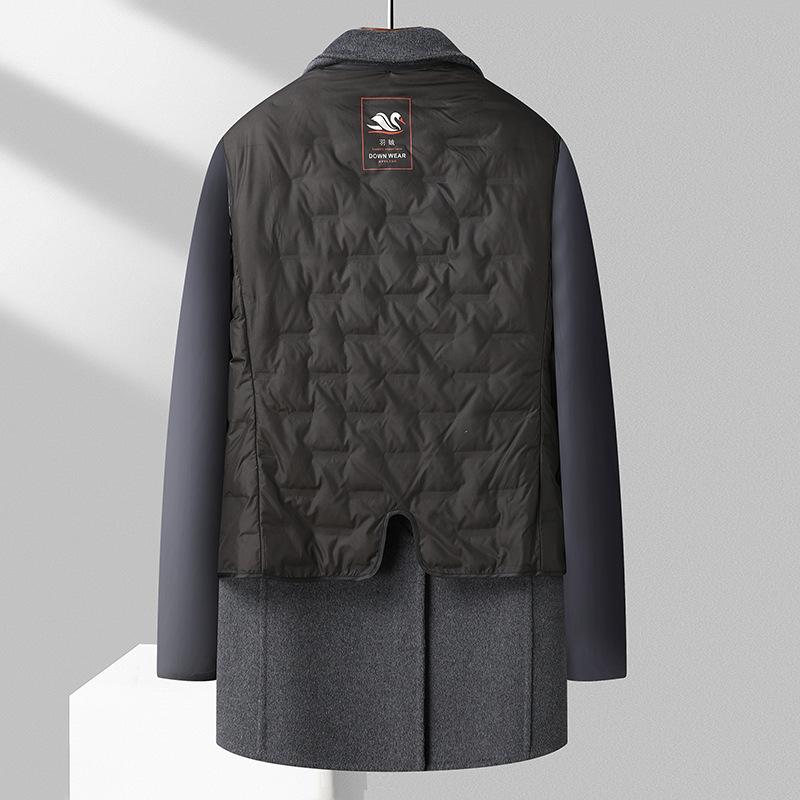 Осенне-зимнее утолщенное двухслойное двухстороннее шерстяное пальто мужское пуховое пальто средней длины мужская одежда больших размеров