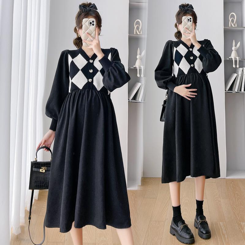 Одежда для беременных, модное тонкое платье большого размера с длинными рукавами, платье для беременных