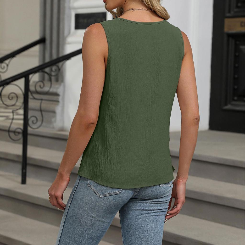 Новая летняя однотонная плиссированная футболка, шифоновый жилет, топ без рукавов с вырезами