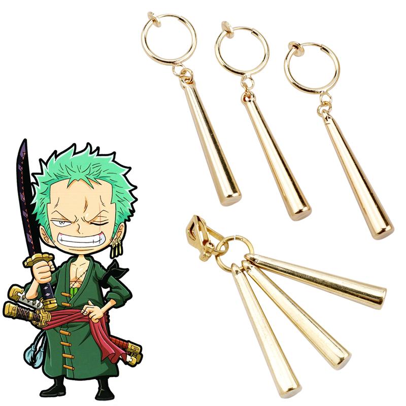 One Piece Anime Zoro Roronoa Cosplay Earrings Sauron Ear Clips Golden Pendant Hook Earrings For Women Men Jewelry 3pcsset