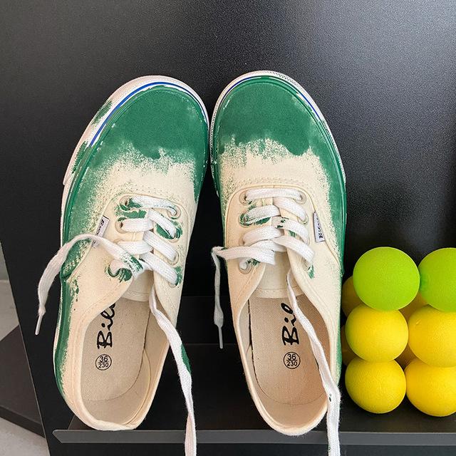 Летние разноцветные японские туфли с граффити в стиле ретро, ​​масляной краской, чернилами, парусиновые туфли, студентки, универсальные кроссовки