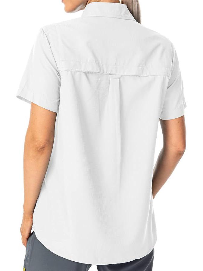 Женская летняя рубашка 2026 с коротким рукавом, быстросохнущая - Однотонная, с нагрудным карманом, дышащая, повседневная, для активного отдыха, европейский и американский стиль