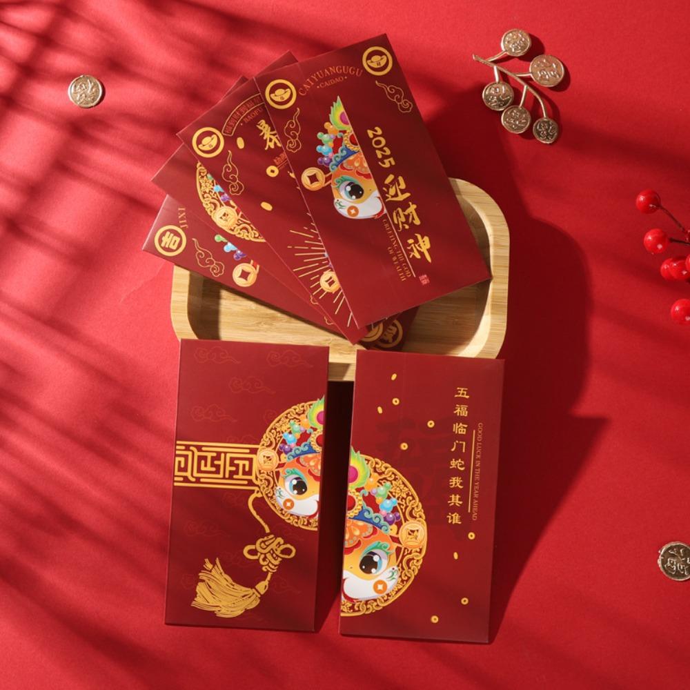 6Pcs Solid Chinese New Year Red Envelope Blessings Printing Red Packet Lucky Money Bag Kids