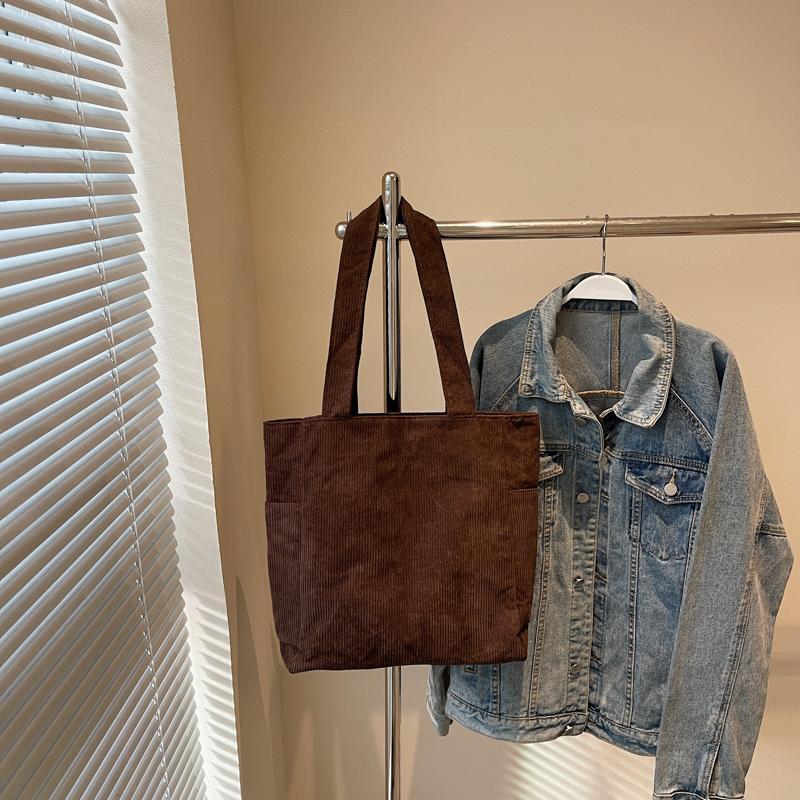 Большая вместительная вельветовая сумка для женщин, сумка через плечо для поездок на работу, сумка-тоут с несколькими карманами